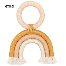 Load image into Gallery viewer, Handmade Woven Tassel Rainbow Wooden Ring Macramé Baby Teether