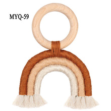 Load image into Gallery viewer, Handmade Woven Tassel Rainbow Wooden Ring Macramé Baby Teether