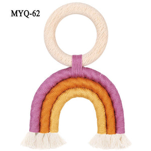 Handmade Woven Tassel Rainbow Wooden Ring Macramé Baby Teether