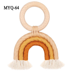 Handmade Woven Tassel Rainbow Wooden Ring Macramé Baby Teether