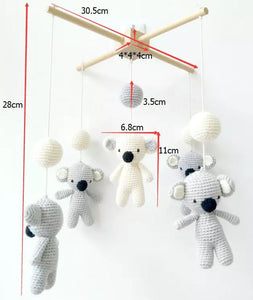 Handmade Eco-friendly Nordic Nursery Wooden Baby Mobile Crib With Hanging Crochet Koala Toys