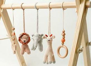 Handmade Hanging Rattle Crochet Lion Toys Set (wooden frame not included)