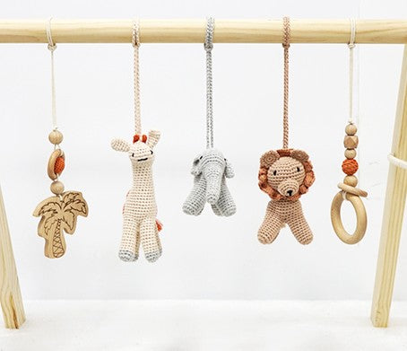 Handmade Hanging Rattle Crochet Lion Toys Set (wooden frame not included)