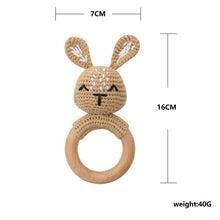 Load image into Gallery viewer, Natural &amp; Handmade Crochet Wooden Baby Rattle Teether Ring – Light Brown Bunny