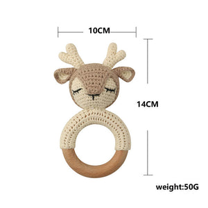 Natural & Handmade Crochet Wooden Baby Rattle Teether Ring – Fawn