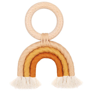 Handmade Woven Tassel Rainbow Wooden Ring Macramé Baby Teether