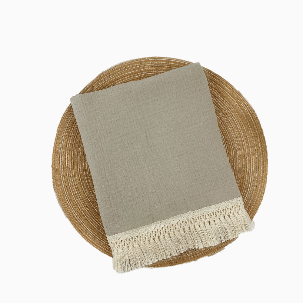 Baby Muslin Wrap Fringe Blanket - Grey