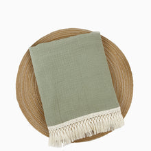 Load image into Gallery viewer, Fringe Baby Muslin Wrap Blanket - Roman Green