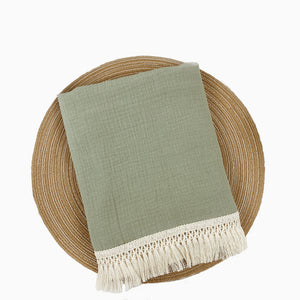 Fringe Baby Muslin Wrap Blanket - Roman Green